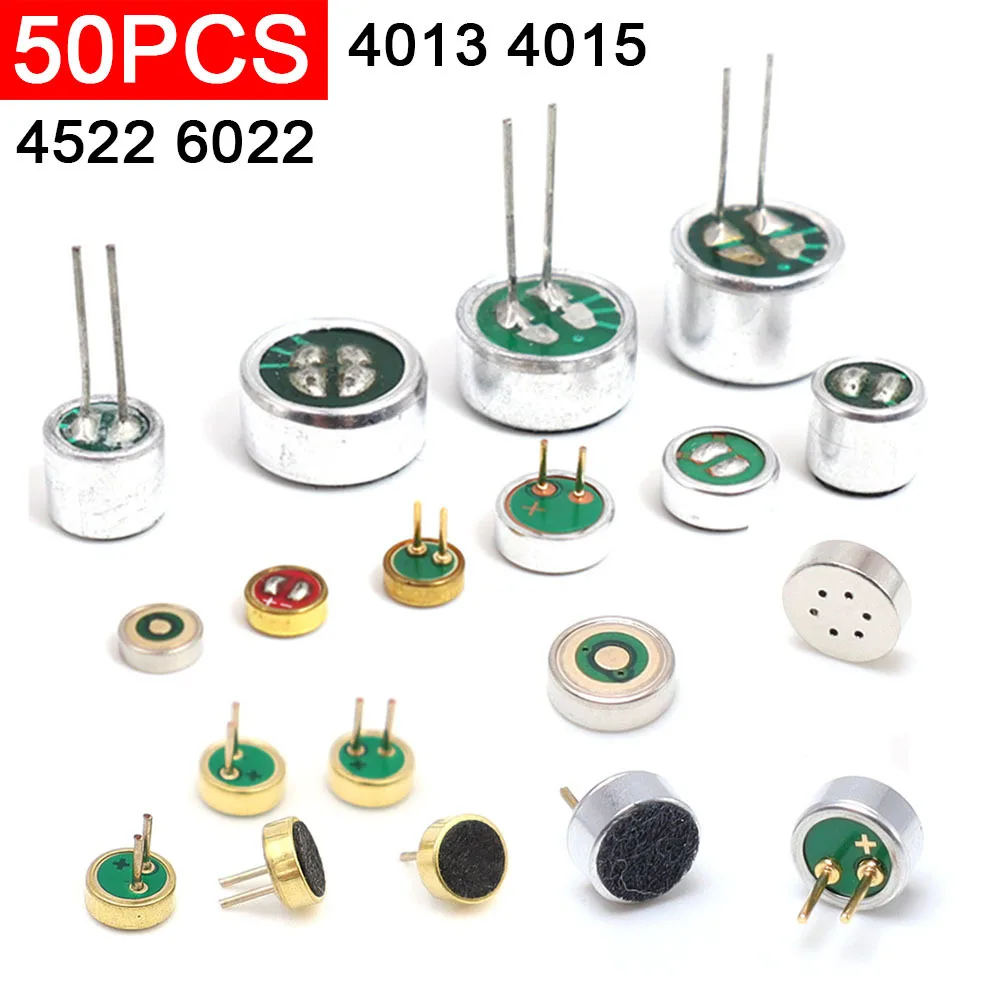 50pcs 4013 SMD 4015 Wire 4522 6022 Flat Head MIC Condenser Electret Microphone Pickup with 2pin 4*1.5mm 4.5*2.2mm 6*2.2mm