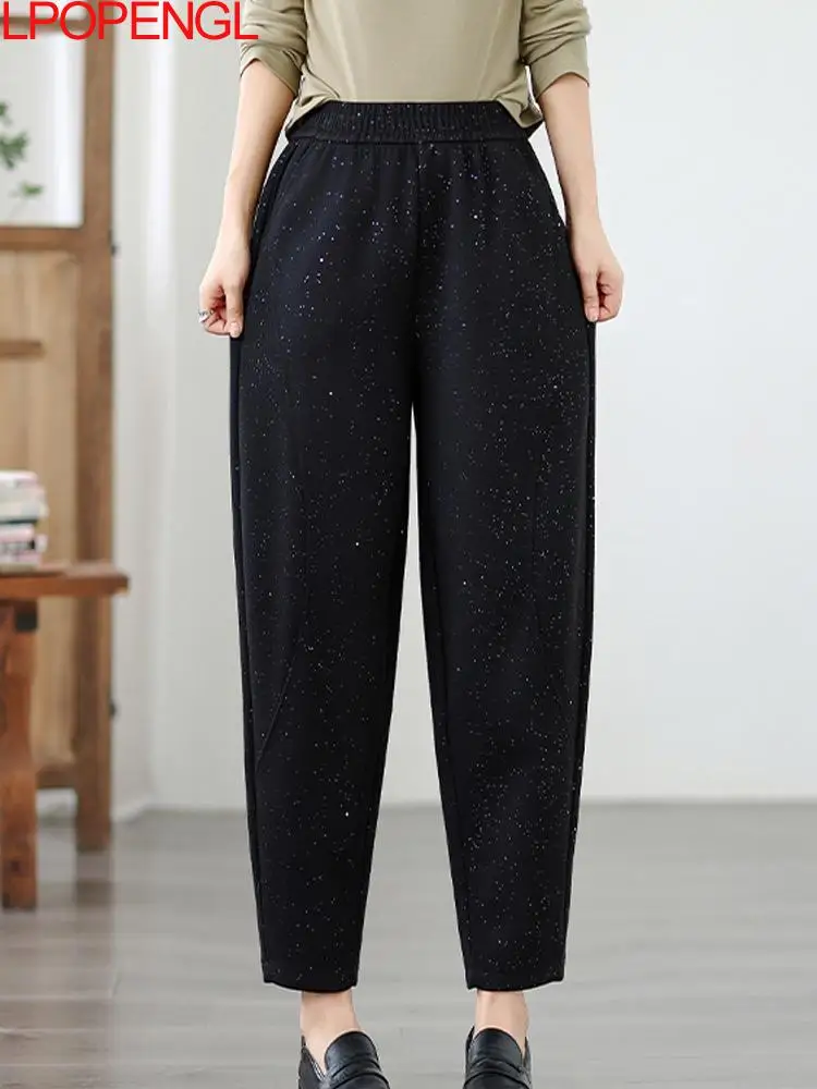 

Fashion Solid Color 2025 New Autumn And Winter Casual High Waist Loose Hot Diamond Temperament Elastic Waist Vintage Harem Pants