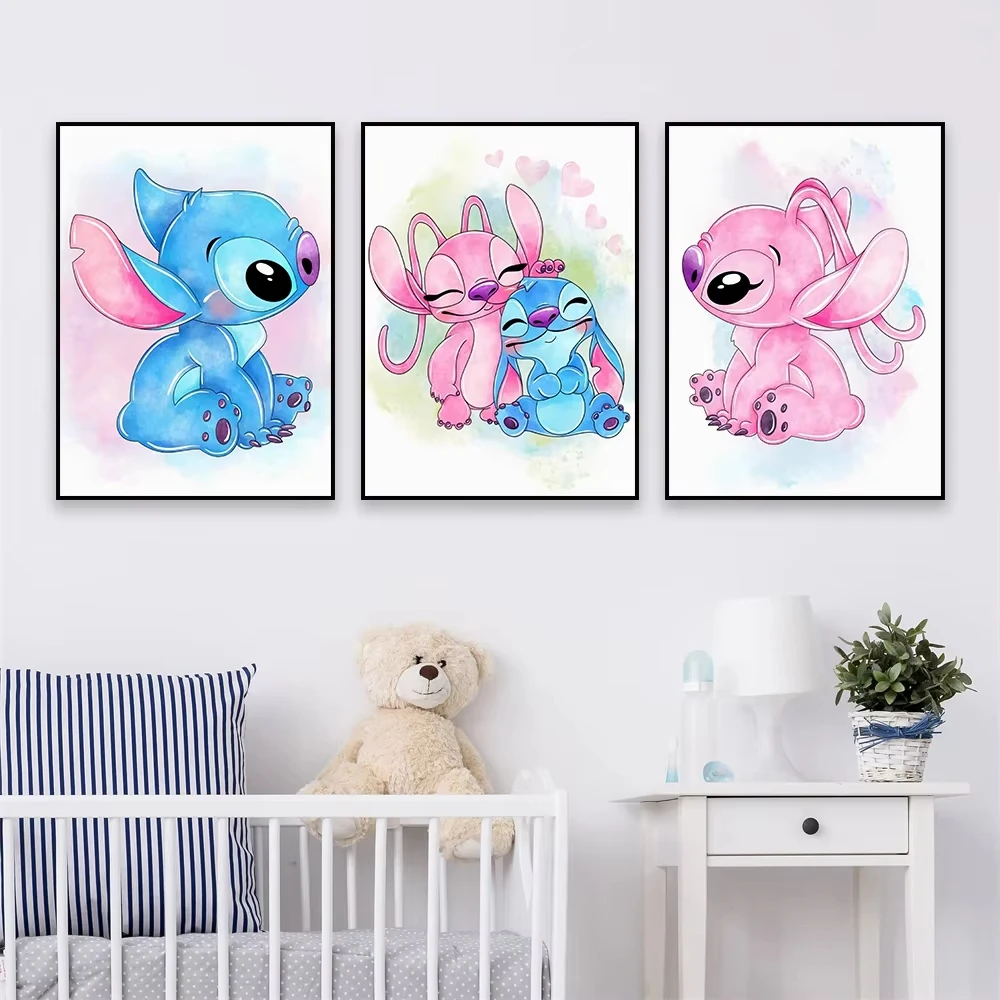 ديزني ليلو وستيتش ملصق قماش اللوحة الحضانة المائية الفن يطبع الفيلم الكلاسيكي طباعة غرزة الاطفال ديكور غرفة نوم هدية