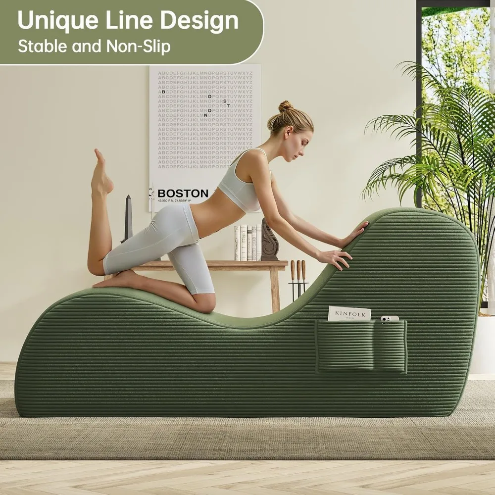 كراسي اليوغا للبالغين، كرسي استرخاء مريح داخلي مع وسادة قطنية، عثماني، جيوب جانبية، رغوة عالية الكثافة، بدون عظم #5