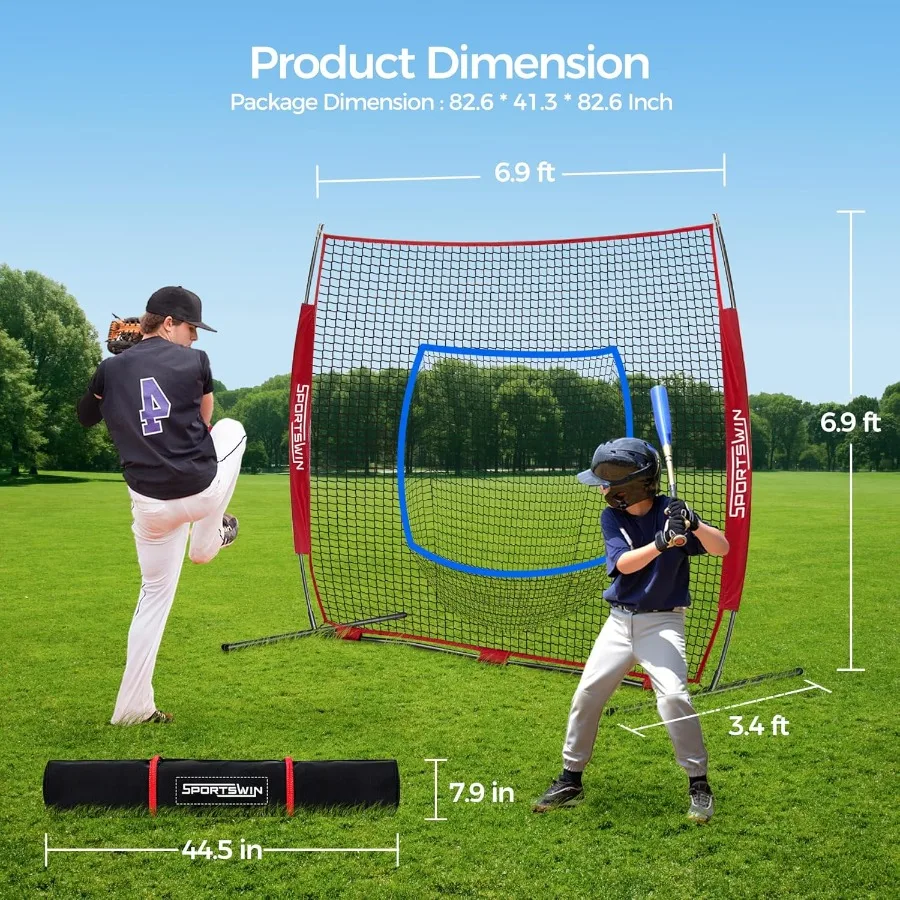 7x7 FT Baseball Net for Batting Pitching Hitting Baseball Pitching Net Softball Net with Batting Tee Strike Zone Baseball Train