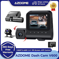 AZDOME Dash Cam V600 1080P*2+480P Front Inside and Rear Dash Camera for Cars 2.4'' IPS Screen Car DVR APP 24H Parking Monitor