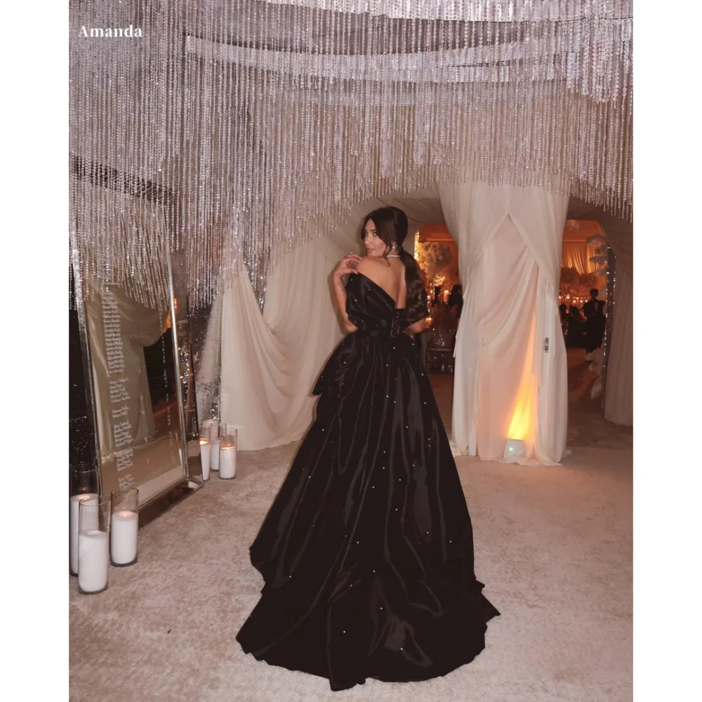 

Amanda Customized Black Glitter One Shoulder Side Slit Prom Dresses Strapless vestidos de noche Backless Formal Evening 2025