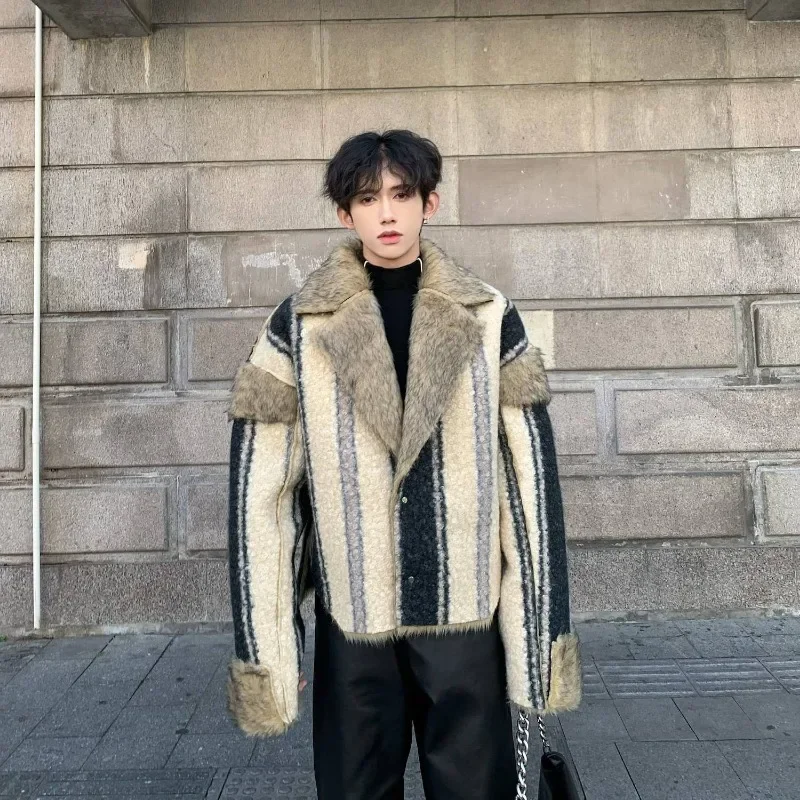

Winter Double-sided Woolen Coat Men's Imitation Mink Fur Fashion Thickened Lambskin Coats Turn Down Collar Long Sleeves Jacket