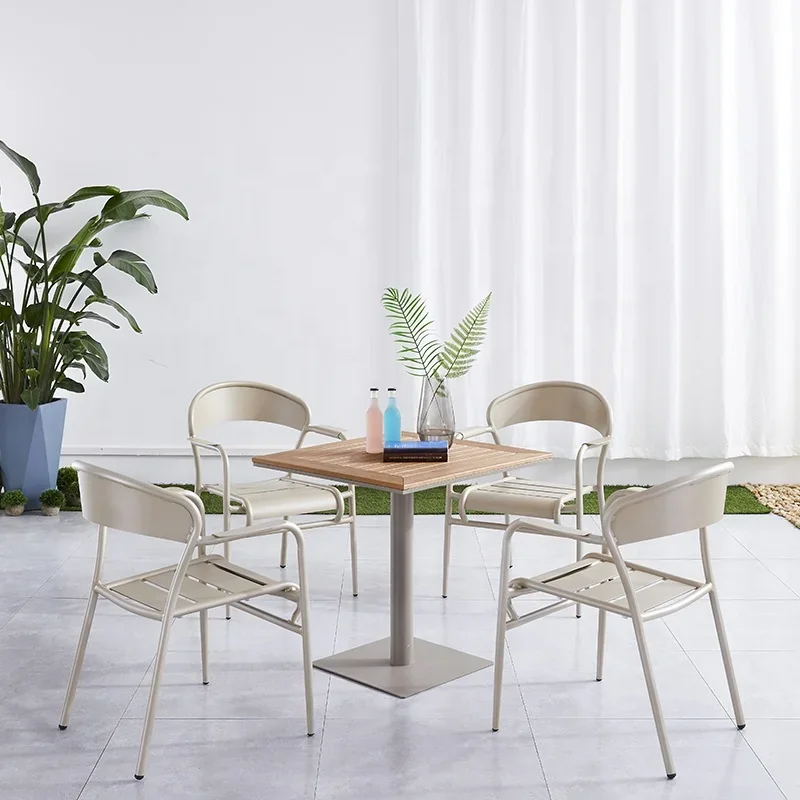 

Modern Dining Room Square Table 4 Chairs Pool Furniture Outdoor Garden Cafe Waterproof Aluminum Frame Patio Set