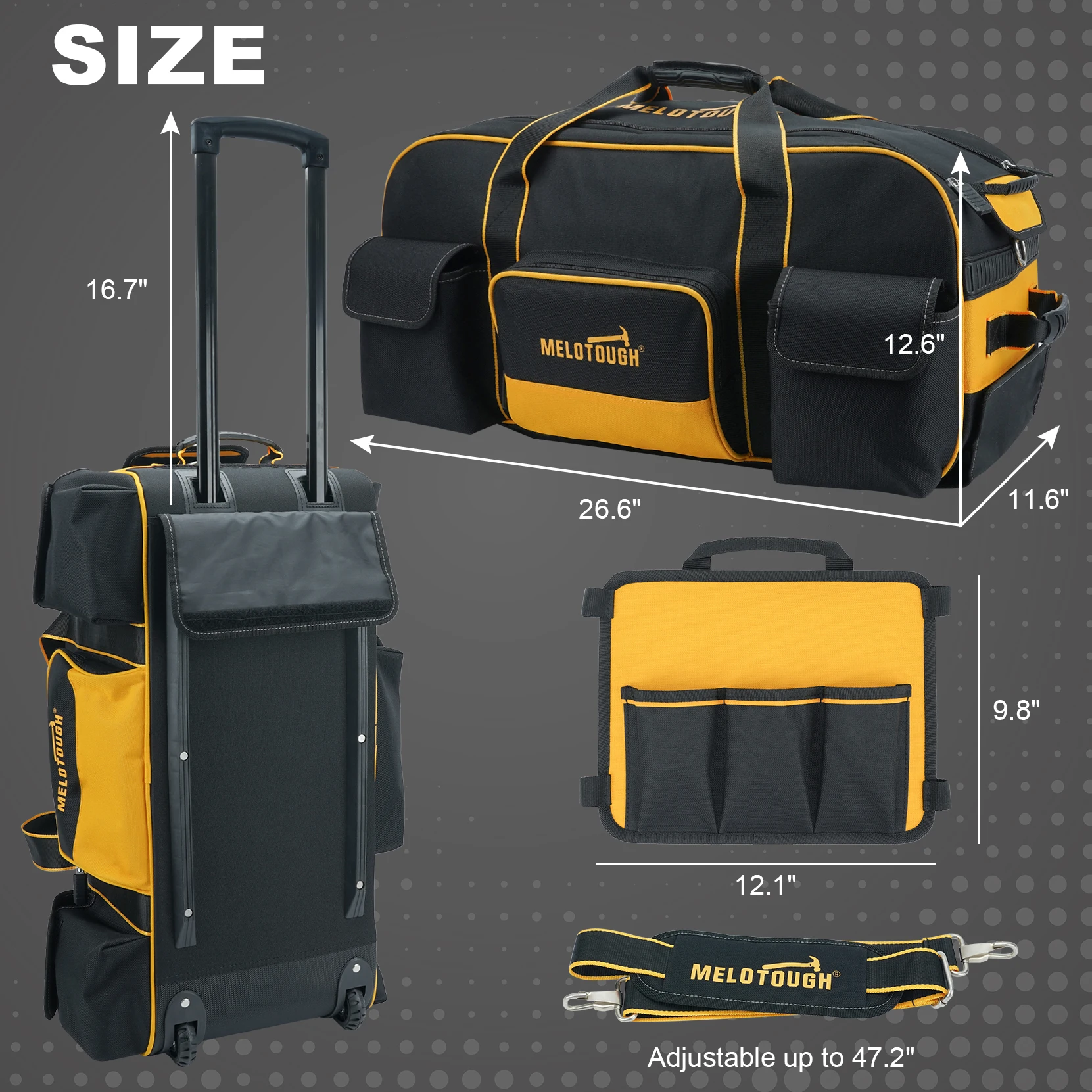 Rolling Tool Bag with Wheels,Large Capacity Tool Bag Organizer with Concealed Telescoping Handle for Electrician,Construction