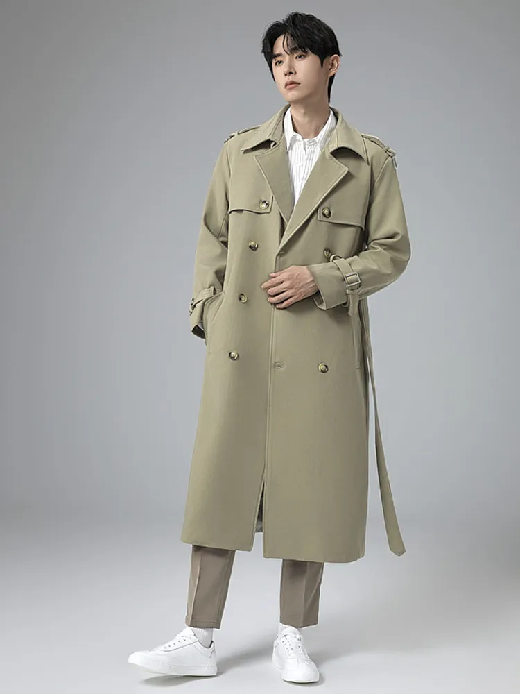 

Double-Row Button Men's Long Over-Knee Coat Autumn Winter Large Size Briti Sle Retro Long Jaet 2025 New Faion Urban Y...