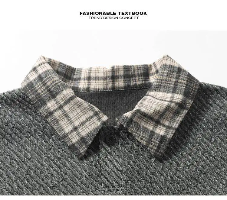 Herren-Polohemd mit Karomuster am Kragen, langärmelig, für den Herbst, aus strukturierter Strickware, lockere Passform, lässiges Oberteil, Kontrastkragen, ideal für den täglichen Gebrauch, Pullover. – Detail 7