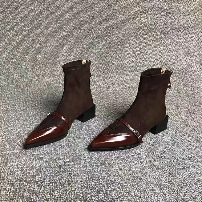 

Women Artificial Leather Ankle Boots 2025 Autumn Fashion Square Heel Short Boot Ladies Casual Zipper Low Heel Shoes Botas Mujer