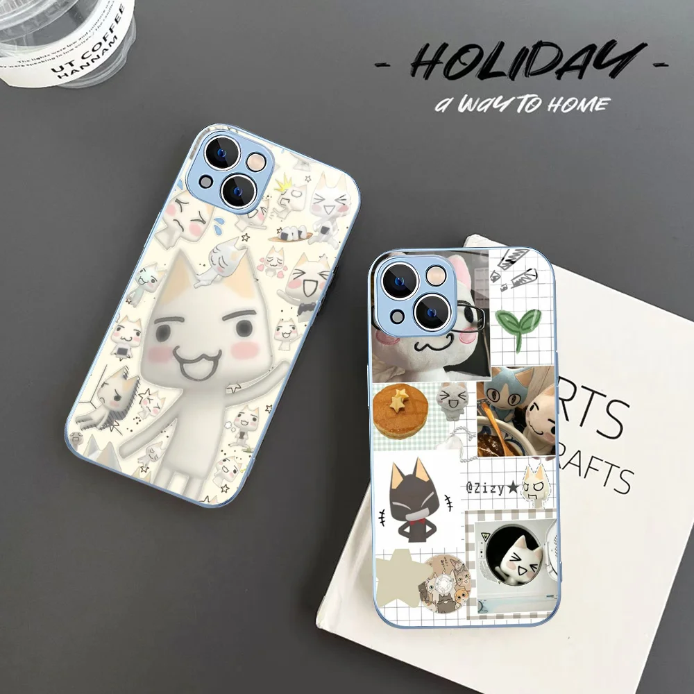 

INS Cute Toro Inoue Cat Phone Case For IPhone 14 13 12 Mini 11 Pro XS Max X XR 14 Plus Tempered Glass Cover