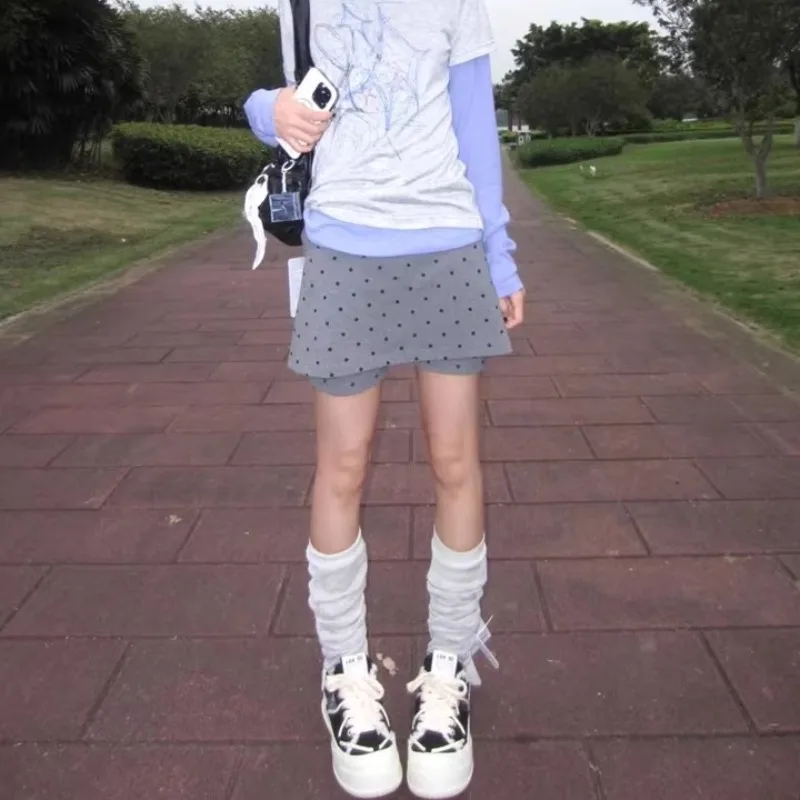 

Повседневные серые шорты из двух предметов в горошек, женские летние шорты 2023, новая уличная одежда с высокой талией, сексуальные тонкие спортивные шорты