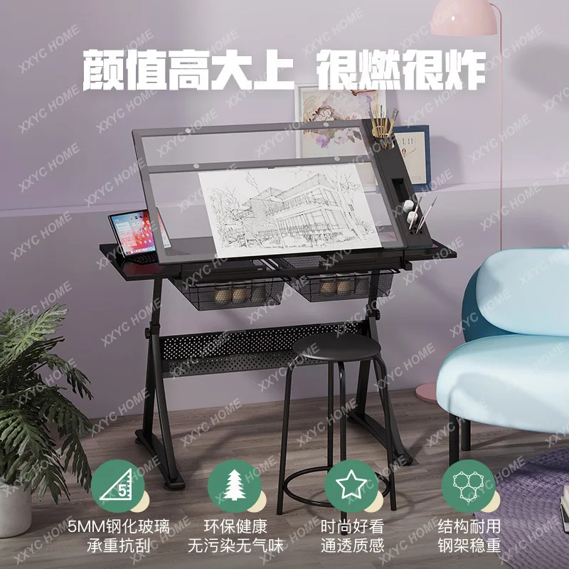 LXGlass liftable table calligraphy painting art workbench table