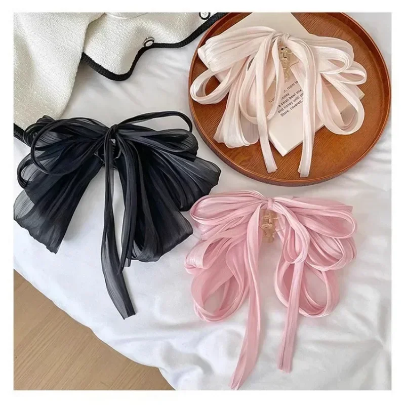 Bow Ribbon Hair Claw Women Bowknot Elegant Barrettes Girls Solid Color Sweet Ponytail Clip Headband Hair Accessories Headwear
