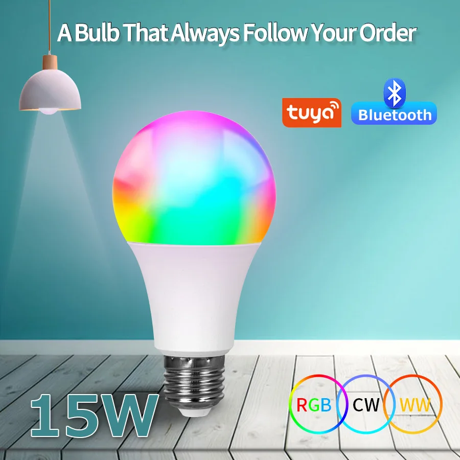 Saikiot-Lâmpada LED Inteligente, Multi-Color, WiFi, RGB, Bluetooth, Lâmpada da noite, Tuya, E27, 9W, 10W, 12W, 15W, 18W, RGBCW