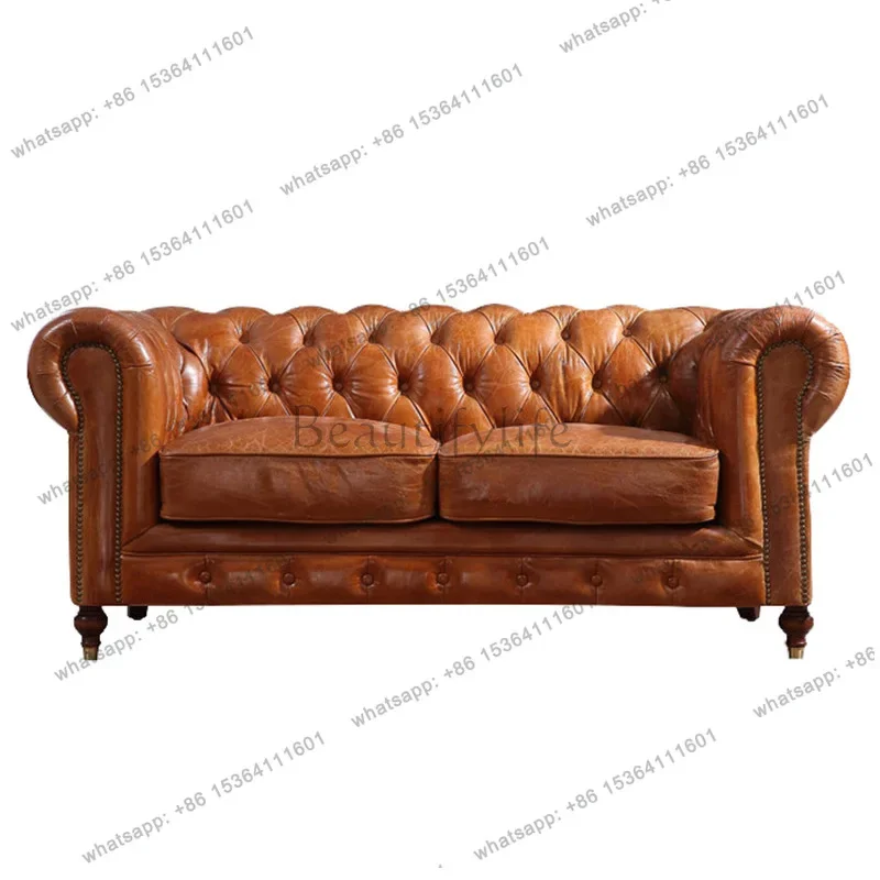 

12American leather art three-person sofa retro industrial style, combination sofa furniture