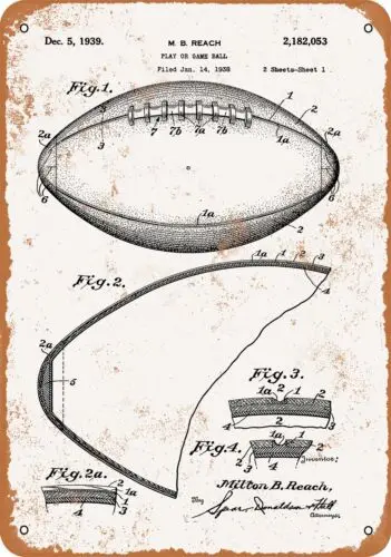 Metal Sign - 1939 Football Patent -- Vintage Look sign