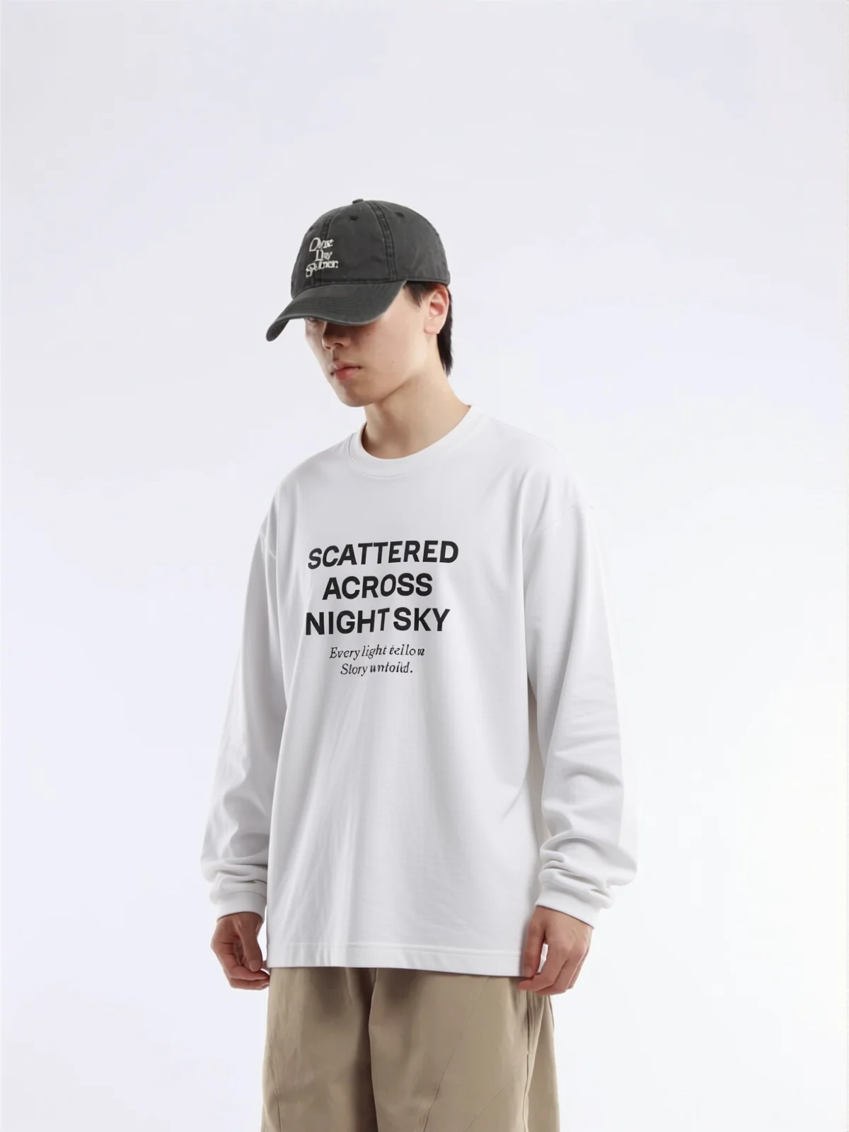 Loose Fit Long Sleeve Pure Cotton T-Shirt Autumn Cityboy Style Base Layer Top English Print Breathable Sweat Absorbent Male F...