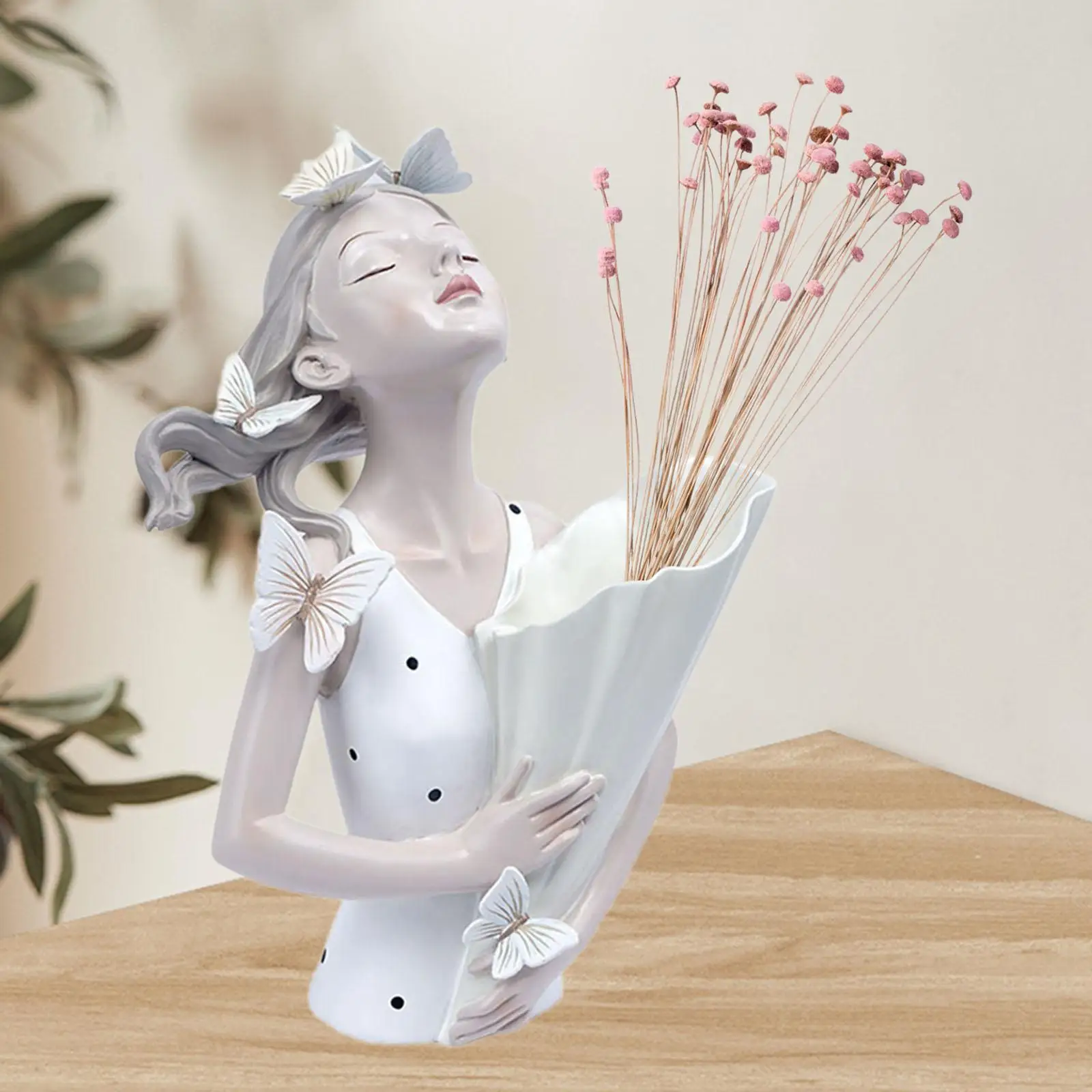 

Girl Figurines Birthday Gift Elegant Lovely Home Decoration Flower Vase Desktop Planter for Dining-table Table Night Light