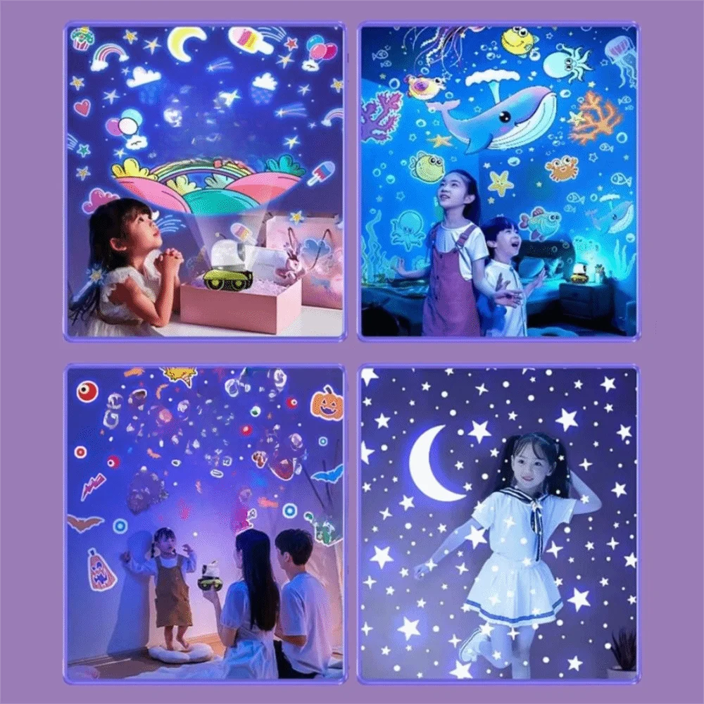 21 Films Rotating Robot Tank Projector Lamp Cartoon Music Rechargeable Starry Sky Projector Ocean Jellyfish Projection