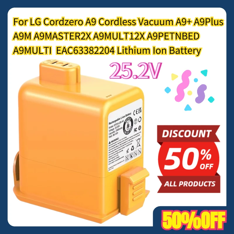

For LG Cordzero A9 Cordless Vacuum A9+ A9Plus A9M A9MASTER2X A9MULT12X A9PETNBED A9MULTI 25.2V EAC63382204 Lithium Ion Battery