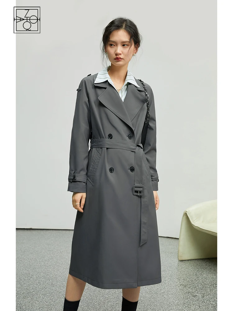 ZIQIAO Casual High-end Women Hooded Trench Coat Autumn British Style Commuter Long and Short Optional Female Windbreak Coats