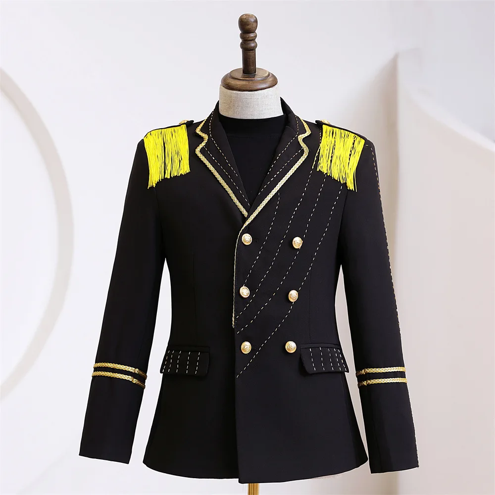 Navy Style Military Blazer For Men Stage Host Dance Performance Singer Court Suit Coats Party Prom Banquet Wedding Blazer Hombre