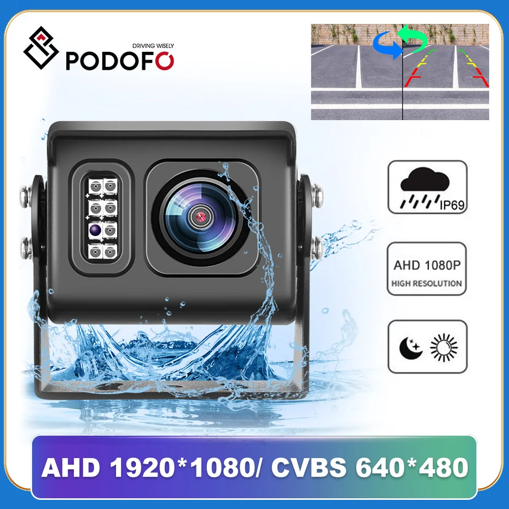 Podofo Reversing Camera Waterproof AHD&CVBS night vision camera suitable for pickup /truck/RV/bus/agricultural vehicle