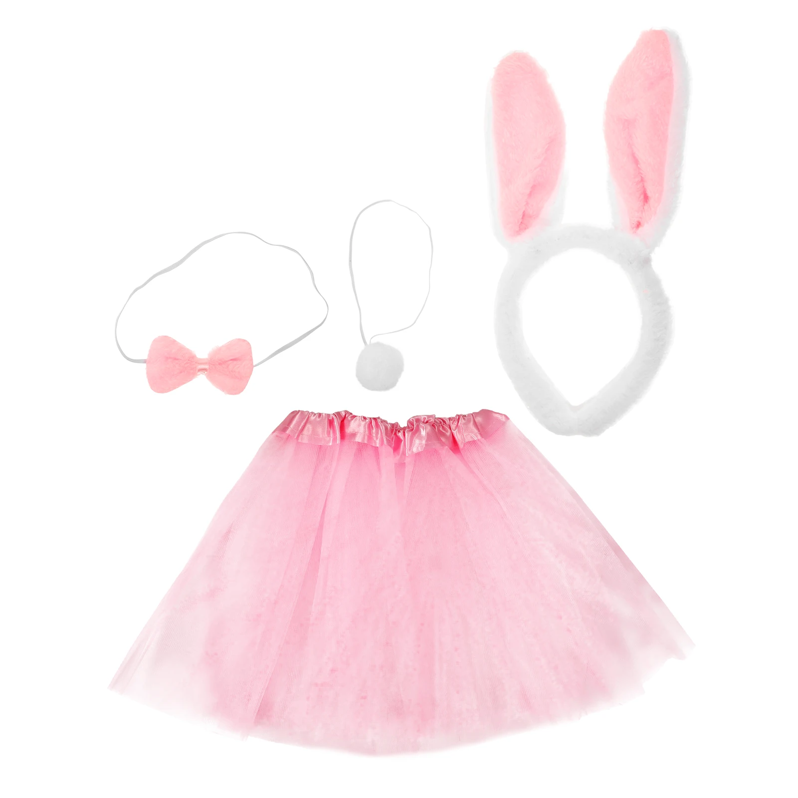

4pcs Rabbit Headdress Tie Kids Mesh Skirt Set Tail Set Kids Costume Halloween Tail Childrens Party Dress Easter Gift