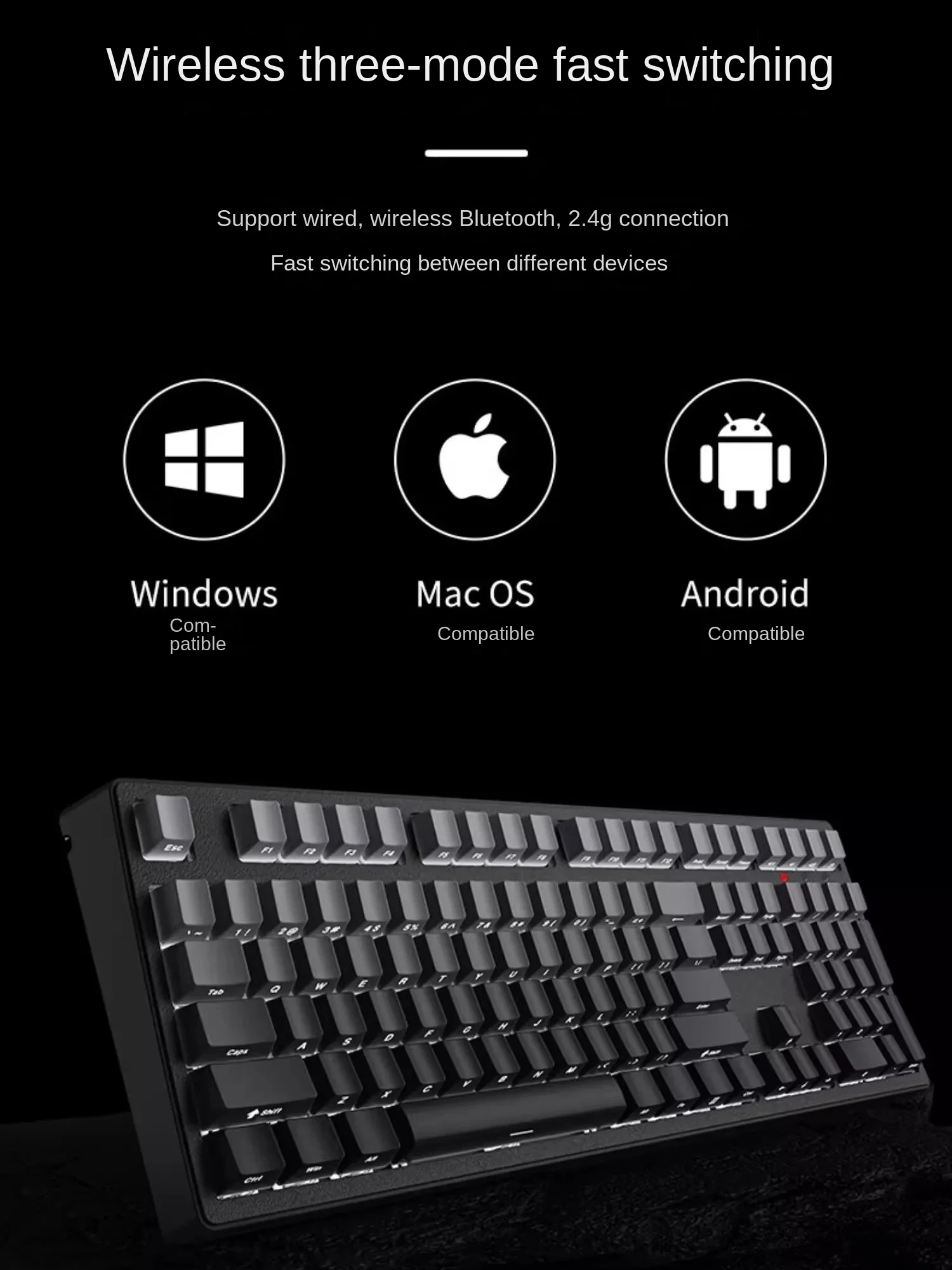 three mode wireless mechanical keyboard Bluetooth silent mouse set side engraved computer esports game office girl