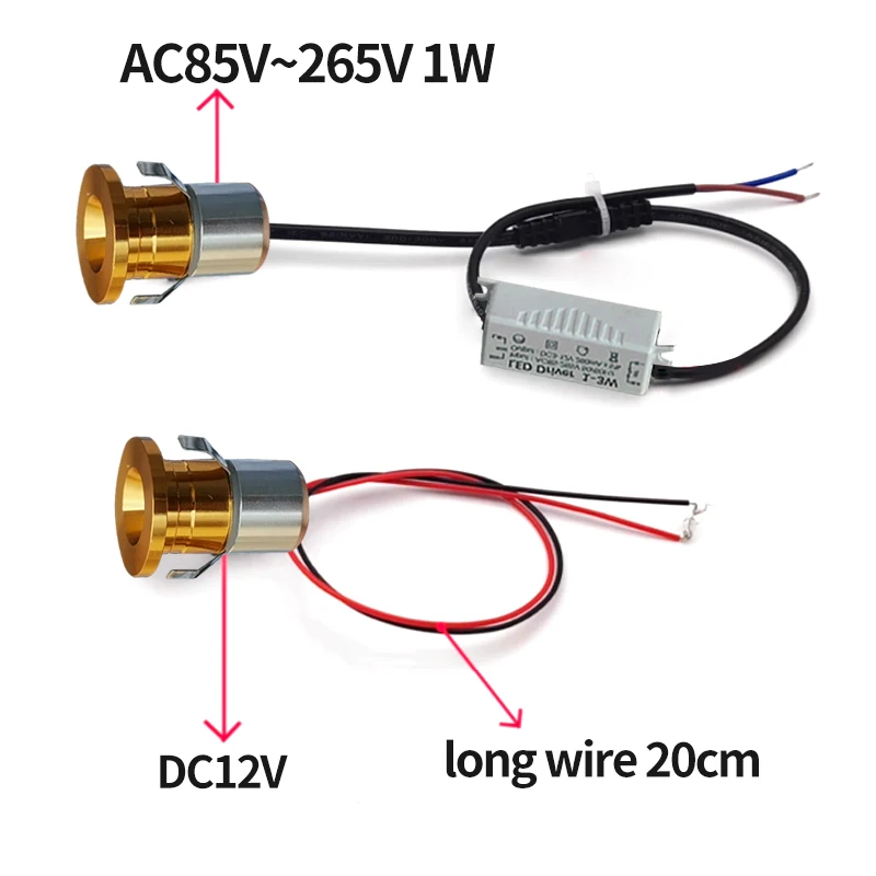 AC110V 220V LED mini downlight cabinet spotlight 1W for ceiling recessed lightingDC12V opening 18mm downlight with driver