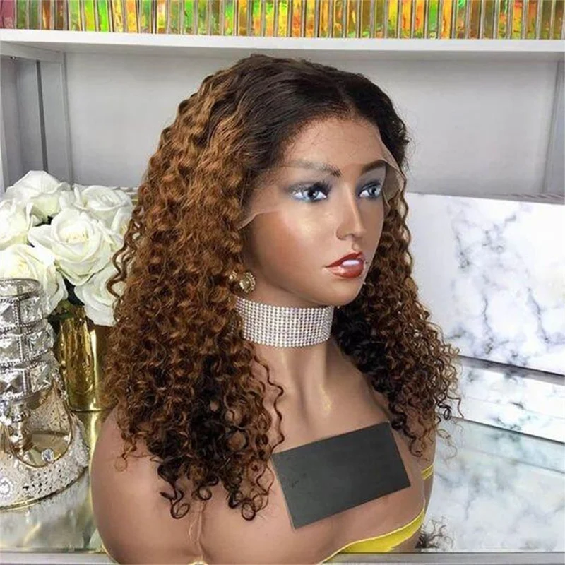 Kinky Curly Lace Front Wig para mulheres, pré-arrancadas, longa, macia, ombre, loira, sem cola, cabelo de bebê, resistente ao calor, diariamente, 180 Densidade, 26in