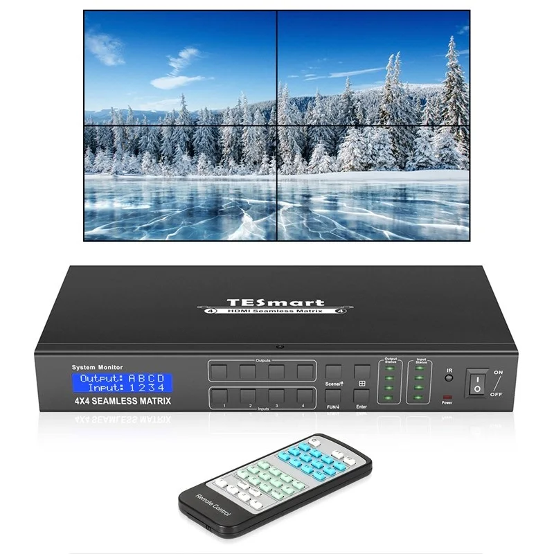 TESmart 4x4 HDMI Matrix 4 port input 4 port output Switcher witch Remote 4k30hz Smart EDID Martix HDMI