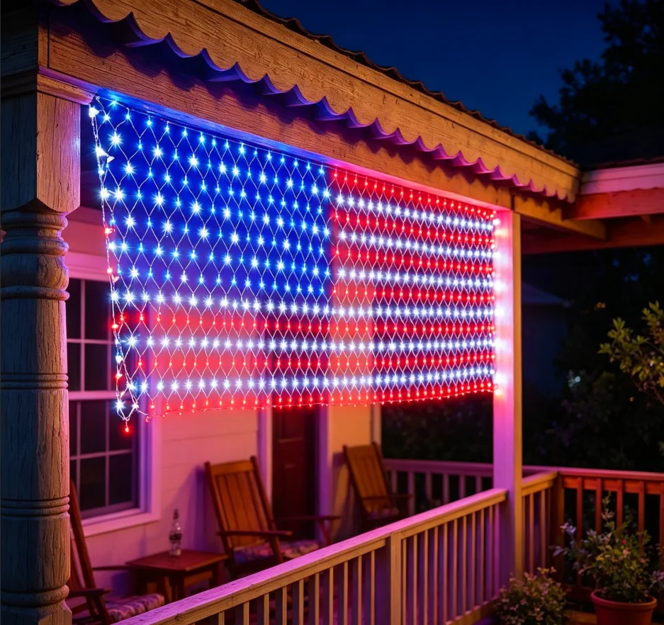 愛国的なアメリカ国旗ledネットライト390球110v電源屋外装飾照明独立記念日フェスティバルパーティー用