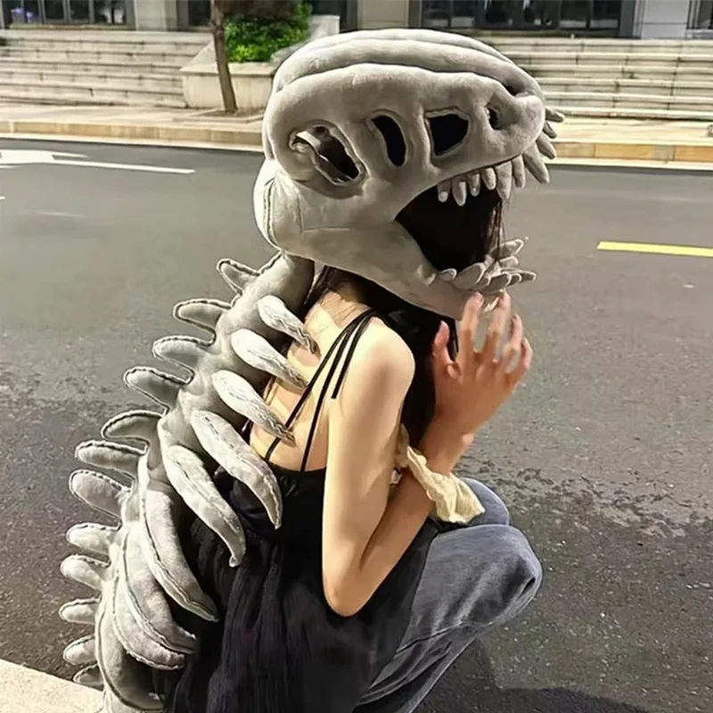 3D Dinosaur Skeleton Hat Funny Soft Dinosaur Skeleton Cos Props Novelty Unique Dinosaur Skeleton Costume Set Cosplay Costume