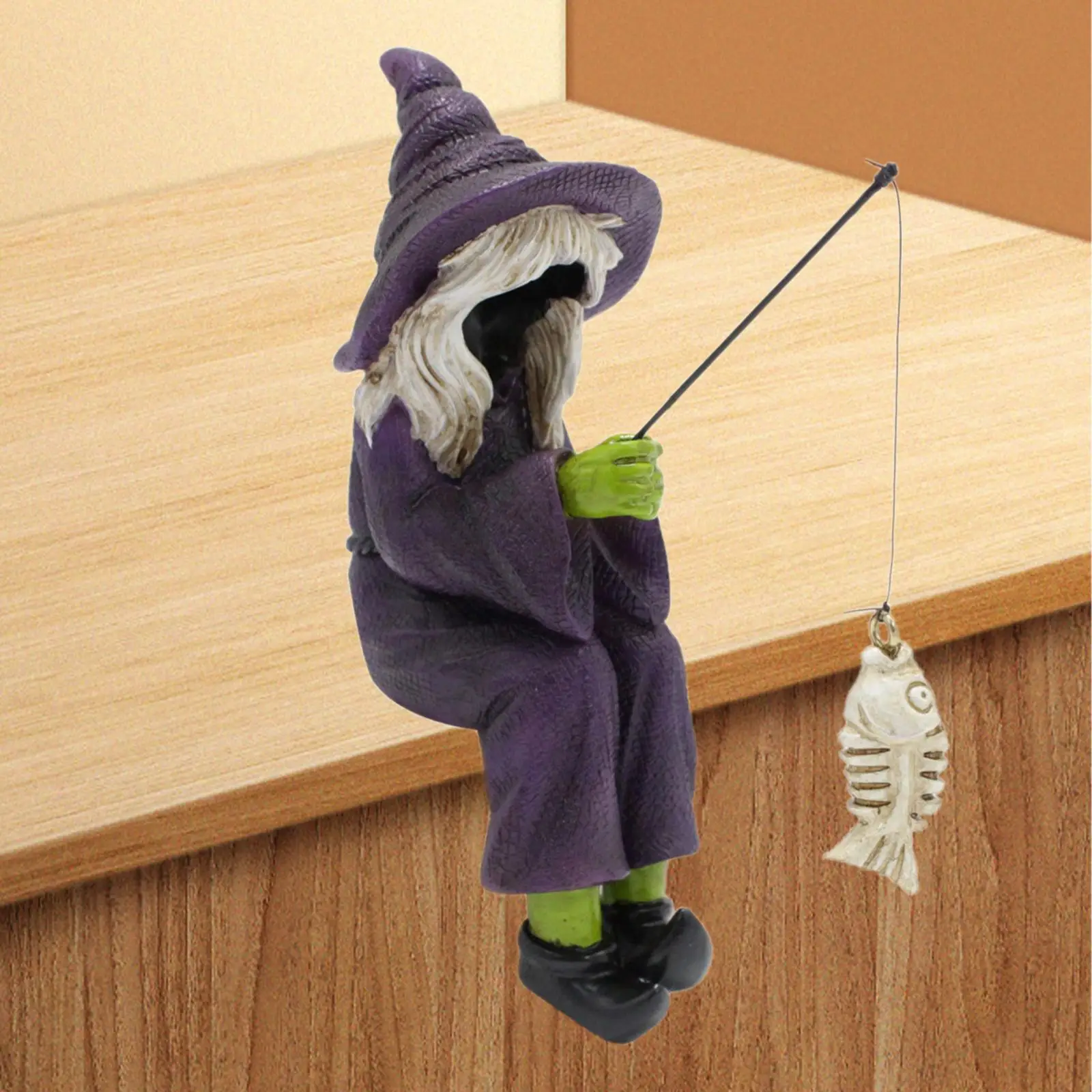 Fishing Witch Sculpture Halloween Decoration for Pond Fish Tank Desk Side