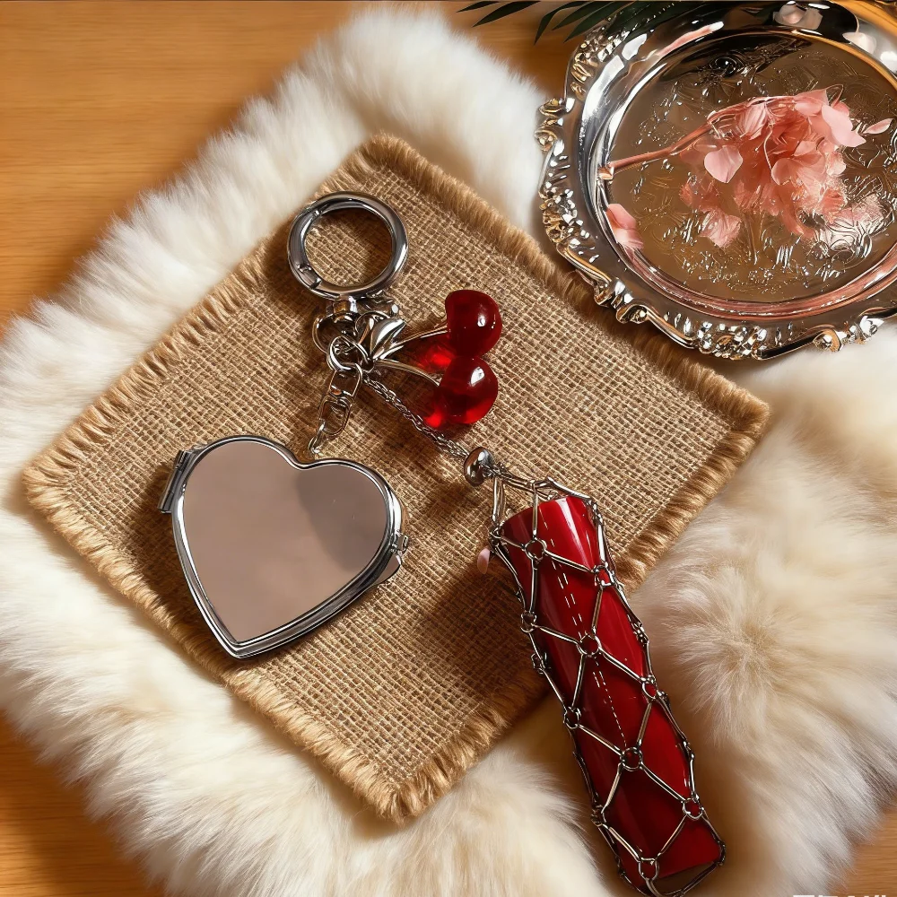 Design Stainless Steel Metal Net Pocket Interchangeable Lipstick Bag Pendant Keychain Keyring Key Chain Charms Accessories Y2K