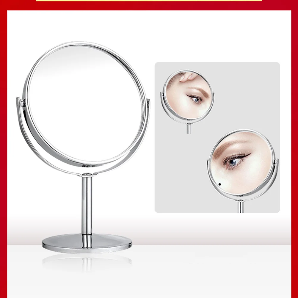 1Pcs 4 Inch Round Double-Sided Makeup Mirror Desktop Mirror Stable 360 Adjustable Elegant Fit for Bedroom Bathroom Silver