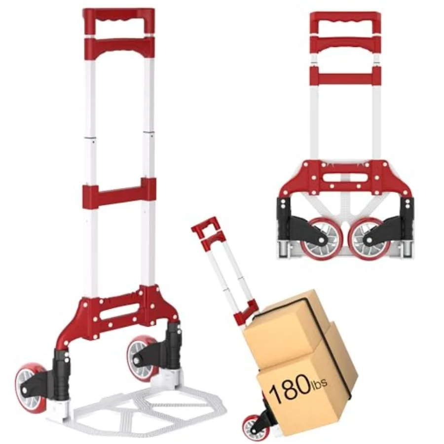 

Folding Hand Truck - Aluminum Portable Dolly Cart with Telescopic Handle Bungee Cord - Compact Lightweight Foldable Luggage Car