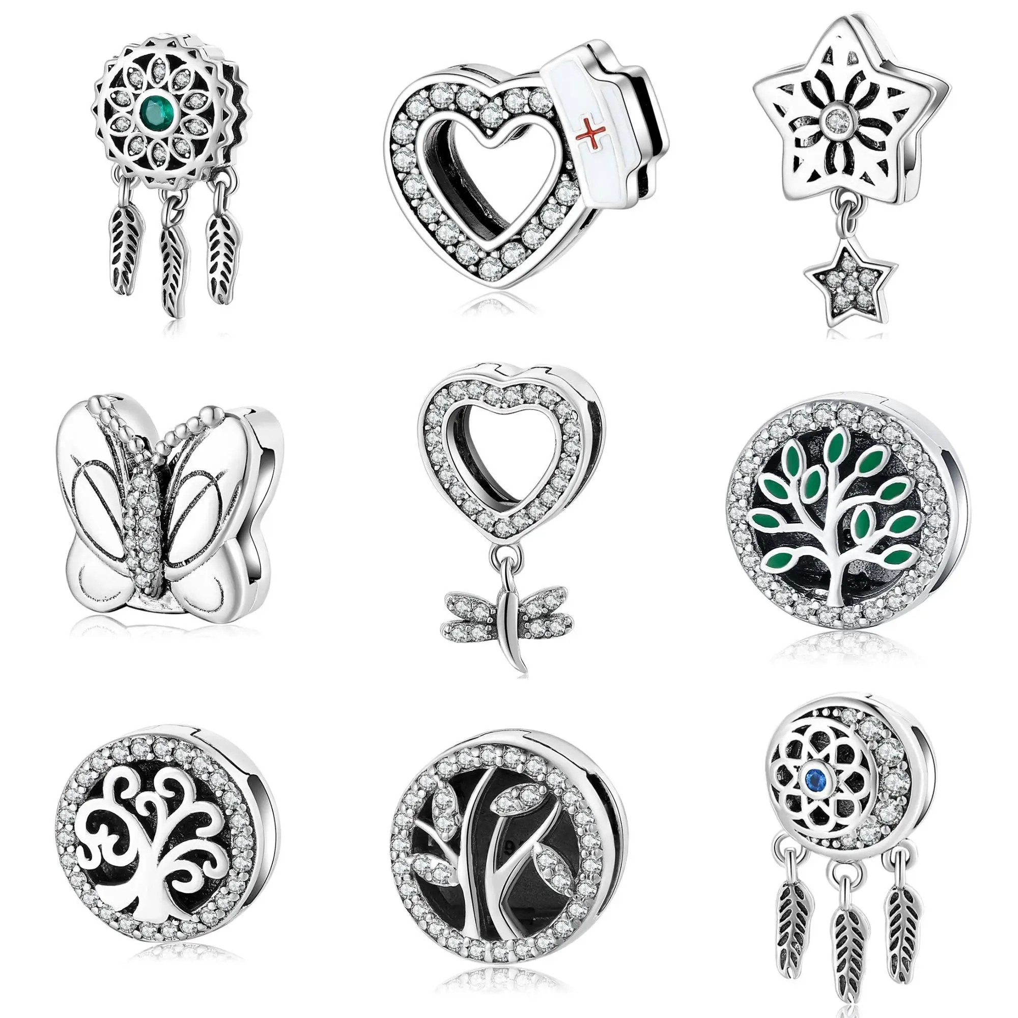 

KATAOKA 925 Sterling Silver Butterfly Life Tree Heart Star Clips Beads Fit Original Reflections Charm Bracelet Women Jewelry