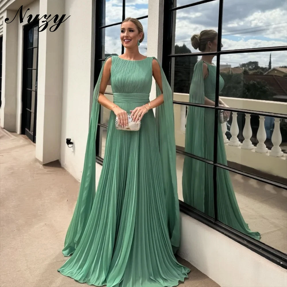 

NYZY E506 Sexy Backless Cap Sleeves Pleats Chiffon Evening Dresses 2025 Aqua Green Celebrity Wedding Party Prom Gowns Customized