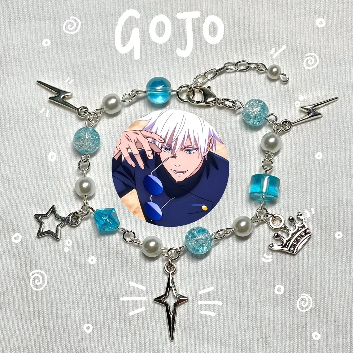 

Gojo Satoru x Geto Suguru Inspired Beaded Chain Charm Bracelet (Hand-Made)