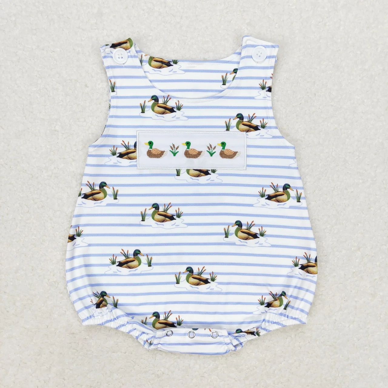 Wholesale Kids Baby Boy Girl Sleeveless Jumpsuit Toddler Embroidery Ducks One-piece Bodysuit Newborn Camo Stripe Coverall Romper