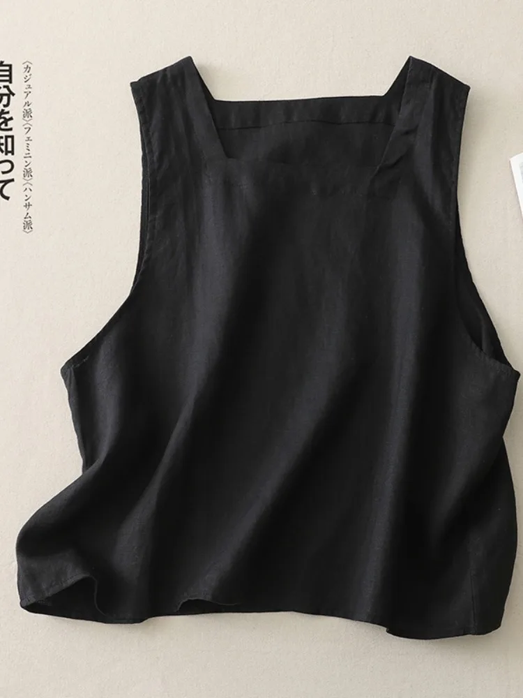 Japońska koszulka z bawełny i lnu na lato, luźna, cienka, z kwadratowym dekoltem, piękna, do noszenia pod ubraniem, cienka kamizelka do noszenia na zewnątrz.