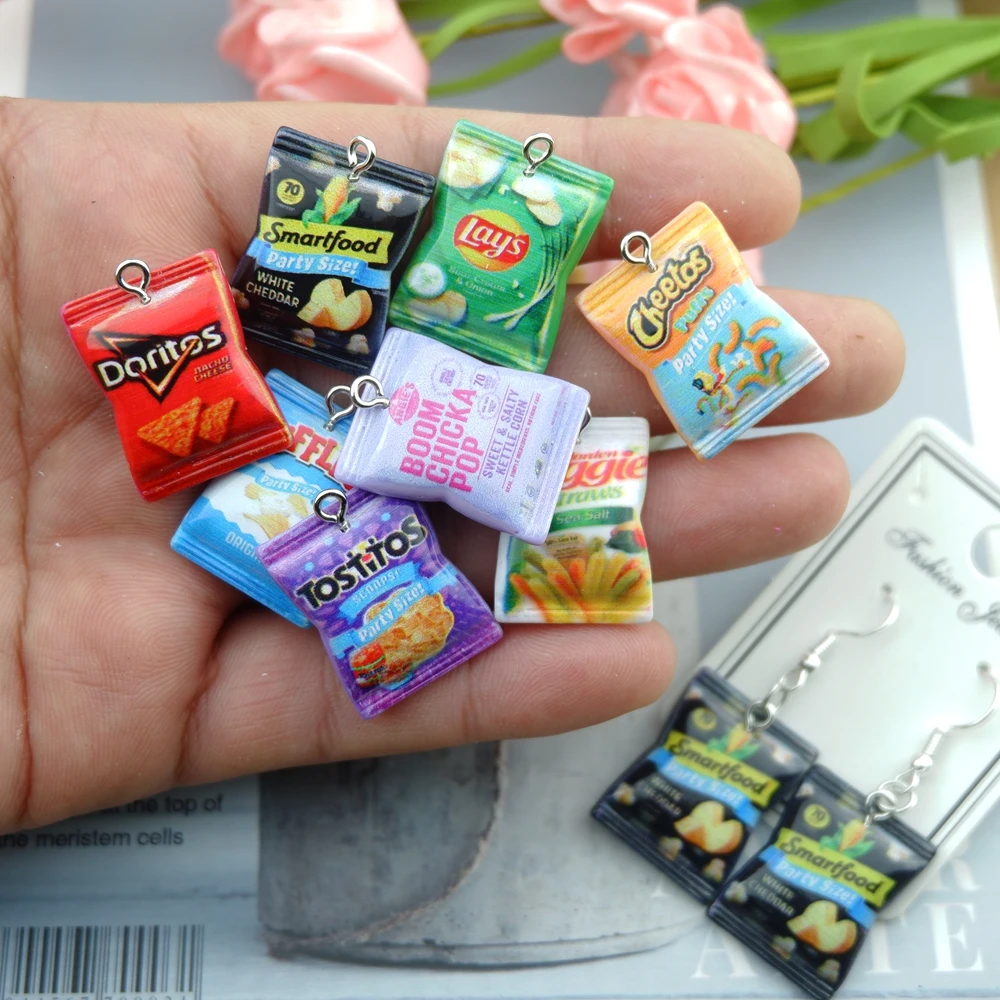 Cute Snacks Potato Chips Charms for Jewelry Making Diy Earring Bracelet Pendant Accessories Findings Wholesale Bulk