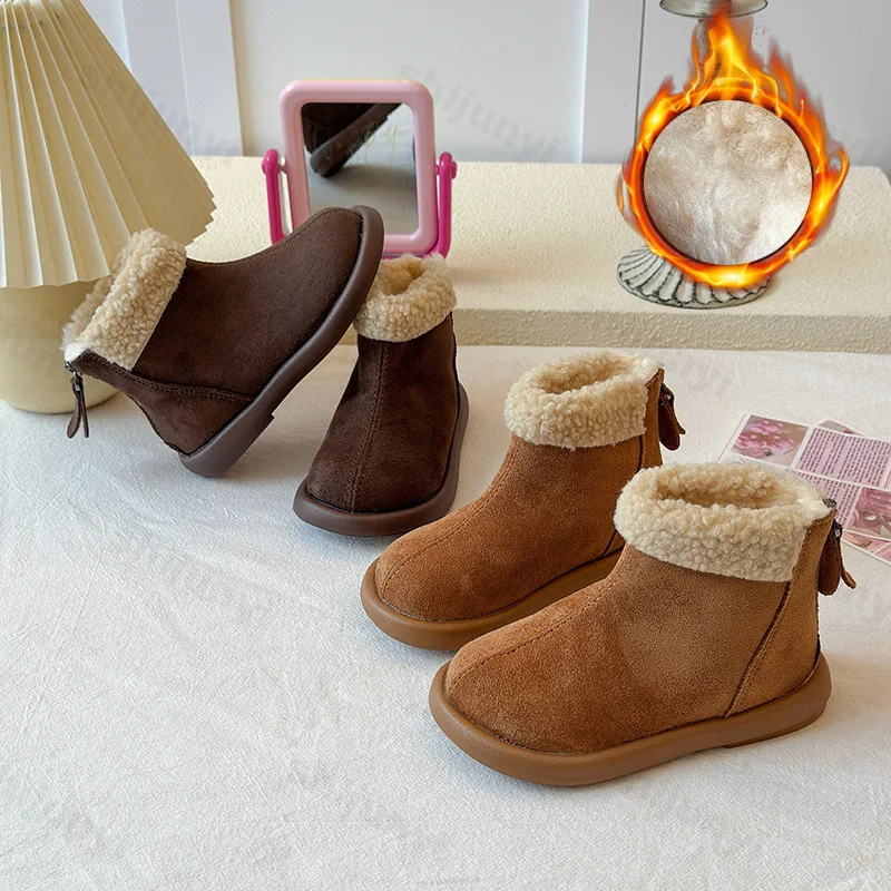 

Girls Snow Boots 2025 Winter New Children's Boots Warm Plush Outdoor Ankle Boots Platform Non Slip Kids Cold-proof Casual Shoes