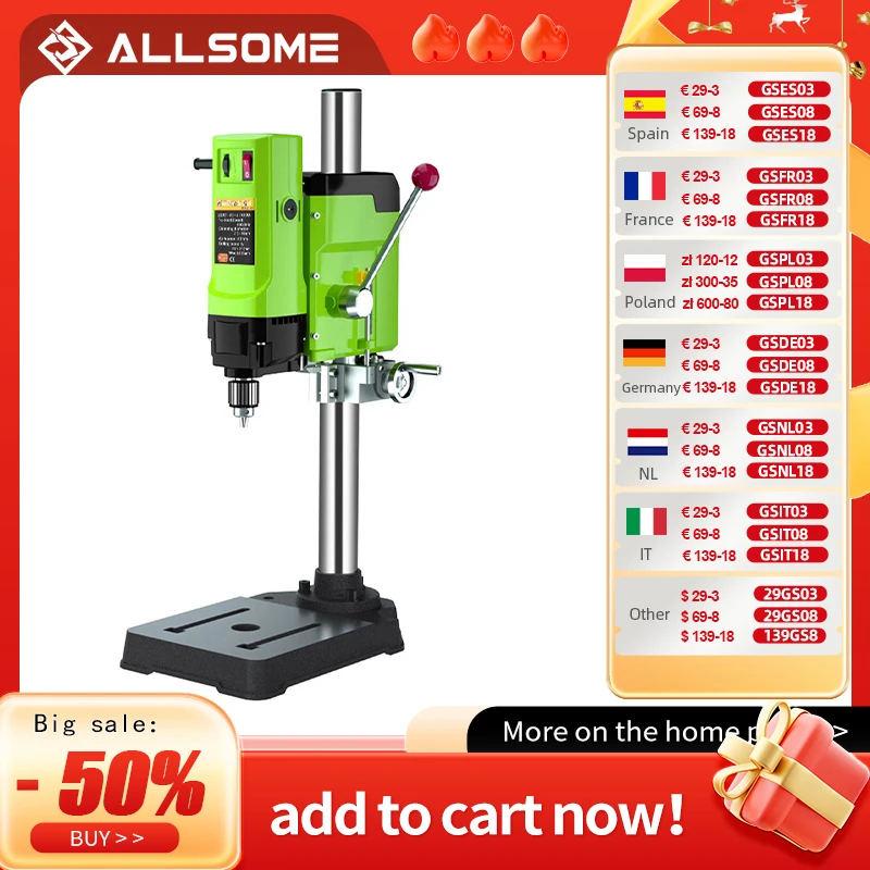 ALLSOME Soporte para taladro de banco Mini perforadora de banco eléctrica Portabrocas