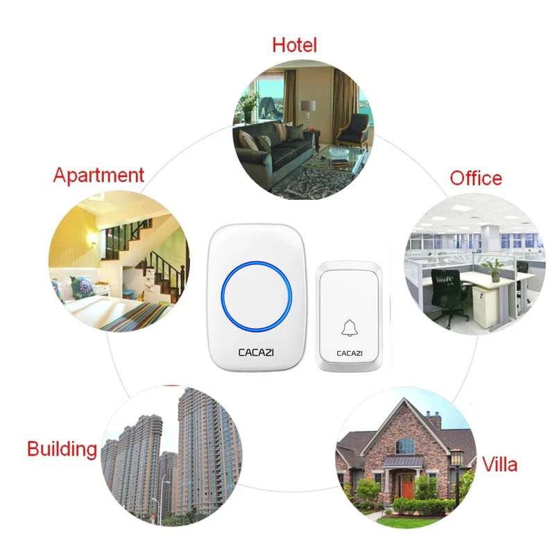 A06 DC Digital Music Doorbell Home Wireless Door Bell Waterproof Ultra-remote Control Elderly Smart LED Light Calling Bell