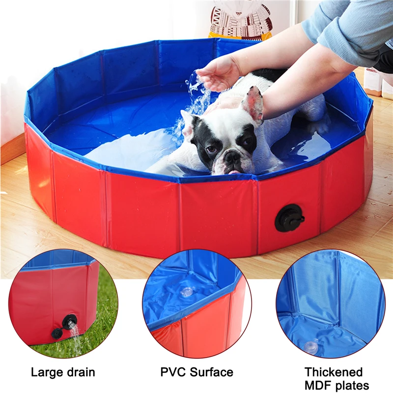 Foldable Dog Swimming Pool Kids Ball Pool Indoor Outdoor Summer Cool Bath Wash Bathtub 60-80cm Diameter Portable Pet Bathing Tub