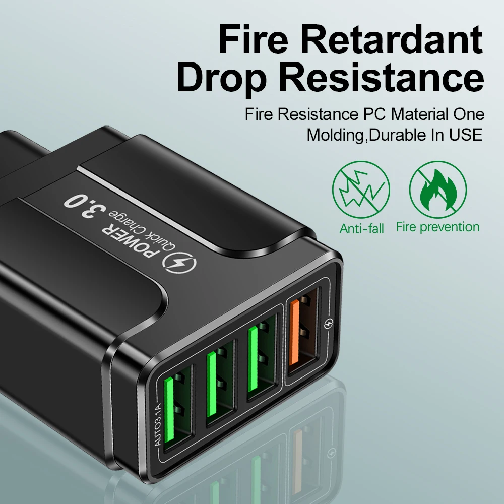 5.1A QC3.0 USB A شاحن متعدد المنافذ 4 في 1 USB شحن سريع شاحن محمول شحن سريع محول الطاقة الجدار USB شاحن #2