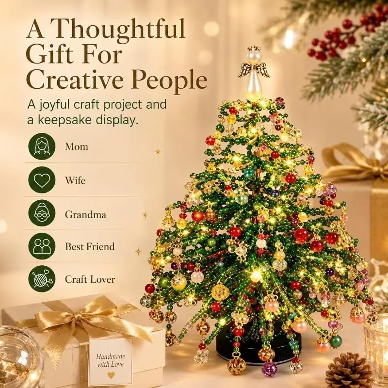 1-4Sets Tiny Bead Christmas Tree Craft Kit Handmade DIY Ornament Set Festive Tabletop Decoration Creative Making Supplies